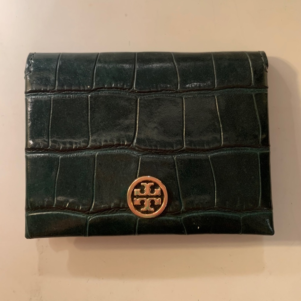 COPY - Tory Burch Green Croc Leather Card Case